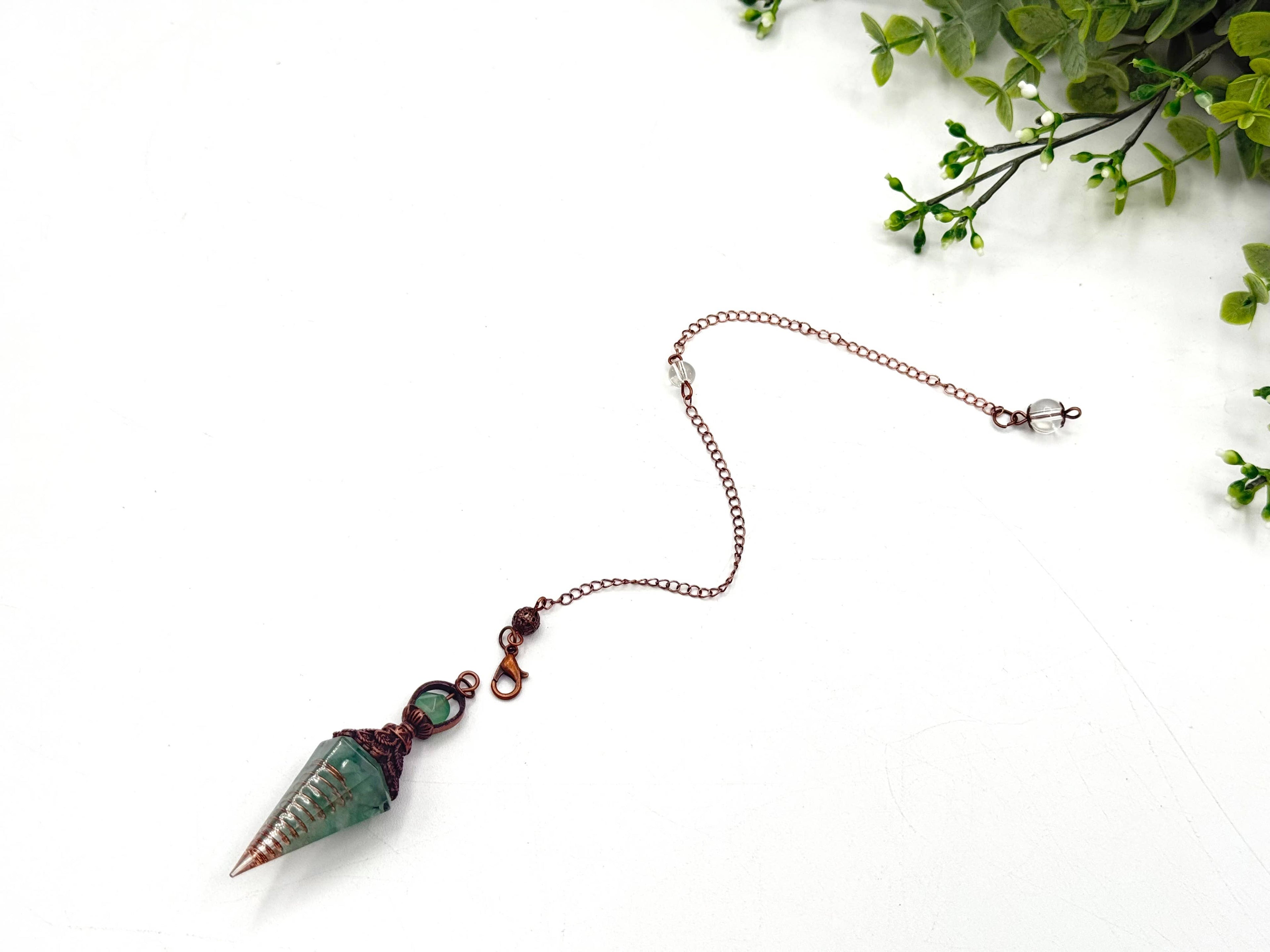 Green Aventurine Gemstone Chips w/ Copper & Resin Pendulum