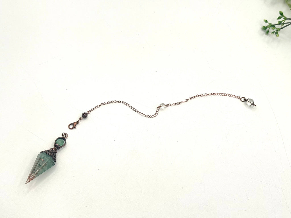 Green Aventurine Gemstone Chips w/ Copper & Resin Pendulum