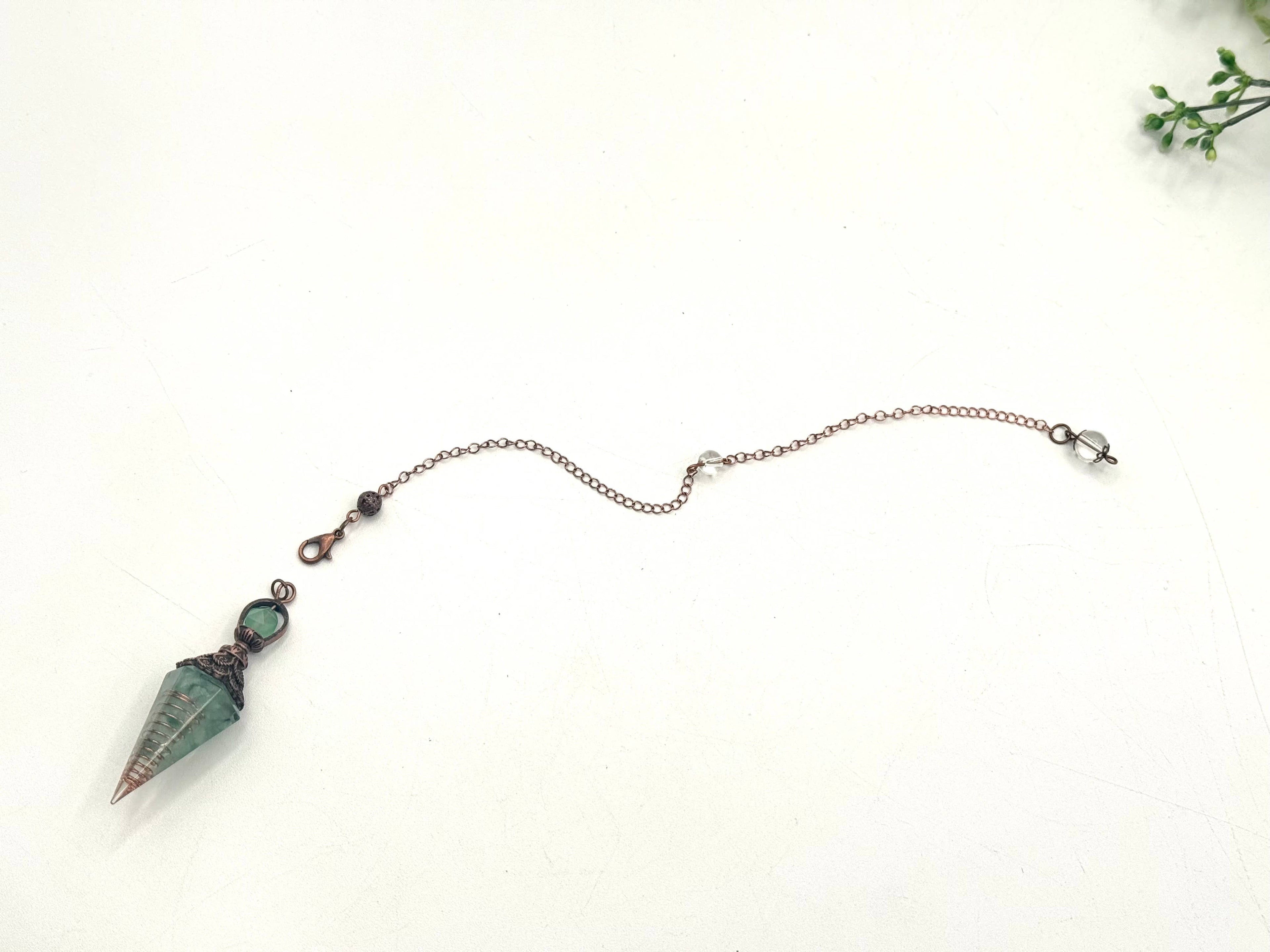 Green Aventurine Gemstone Chips w/ Copper & Resin Pendulum