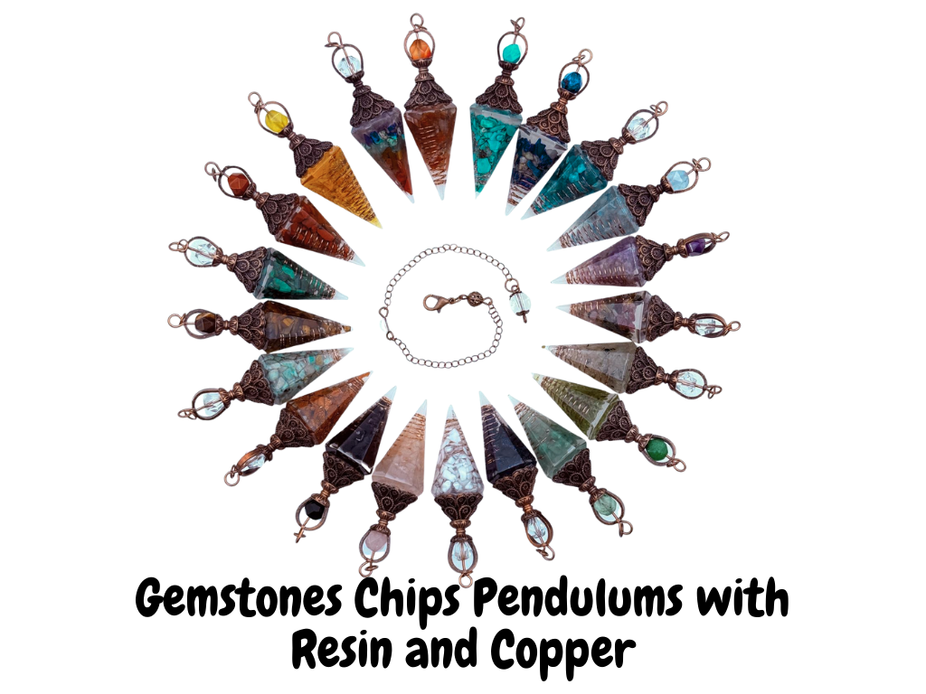 Green Aventurine Gemstone Chips w/ Copper & Resin Pendulum